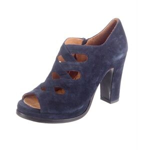 CHIE MIHARA platform blue suede peep toe shoes